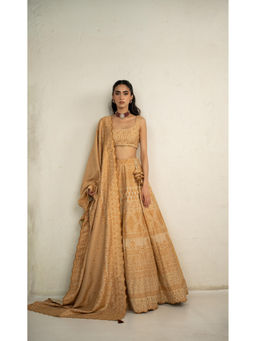 Safaa - Lenora Gold Chikankari Lehenga Set