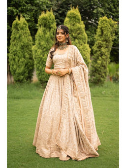 Safaa - The Niloofer Beige Woven Lehenga Set