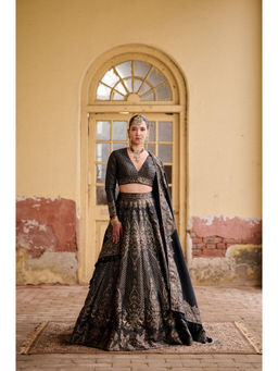Safaa - The Raatrani Black Zari Lehenga Set