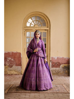 Safaa - The Zehnaseeb Purple Woven Lehenga Set