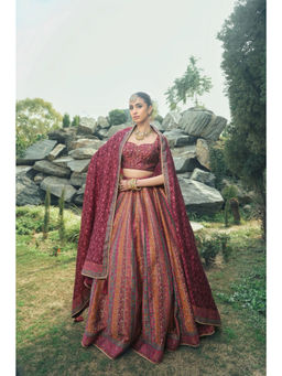 Safaa - The Mihrumah Maroon Embroidered Lehenga Set