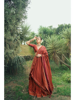 Safaa - The Qalb Red Chikankari Lehenga Set