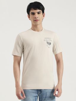 United Colors of Benetton - Men Beige Polycotton Graphic Round Neck T-shirt