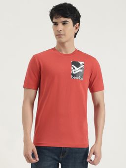 United Colors of Benetton - Men Red Polycotton Graphic Round Neck T-shirt