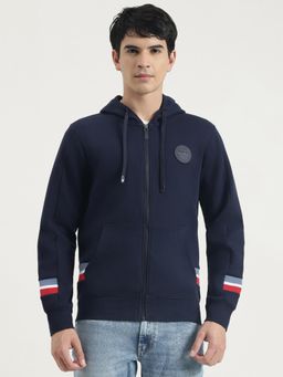 United Colors of Benetton - Men Navy Blue Pure Cotton Solid Hooded Hoodie