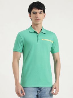 United Colors of Benetton - Men Green Polycotton Solid Collar Neck Polo T-shirt
