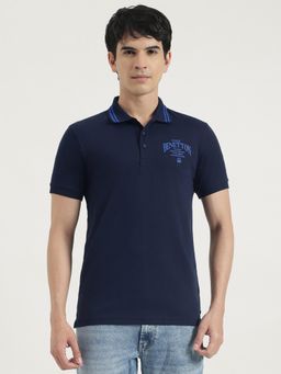 United Colors of Benetton - Men Blue Polycotton Solid Collar Neck Polo T-shirt