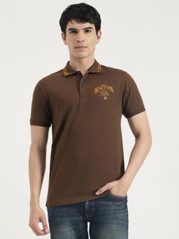 United Colors of Benetton - Men Brown Polycotton Solid Collar Neck Polo T-shirt