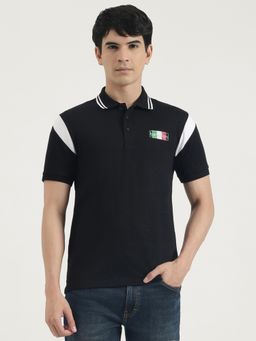 United Colors of Benetton - Men Black Polycotton Solid Collar Neck Polo T-shirt