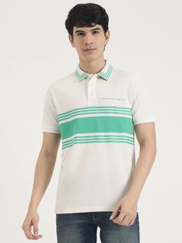 United Colors of Benetton - Men White Polycotton Stripes Collar Neck Polo T-shirt