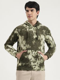 United Colors of Benetton - Men Olive Polyester Tie & Dye Hooded Hoodie