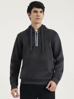United Colors of Benetton - Men Grey Polyester Textured Hooded Hoodie