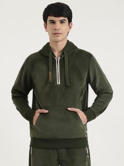 United Colors of Benetton - Men Olive Polyester Textured Hooded Hoodie