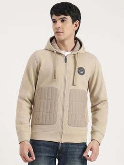 United Colors of Benetton - Men Beige Polyester Textured Hooded Hoodie