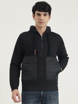 United Colors of Benetton - Men Black Polyester Textured Hooded Hoodie