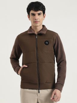 United Colors of Benetton - Men Brown Polyester Textured Collar Neck Sweatshirt