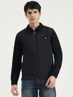 United Colors of Benetton - Men Black Polyester Textured Collar Neck Sweatshirt