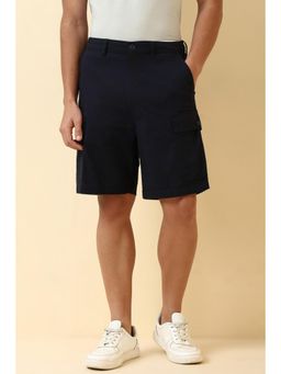 Allen Solly - Men Navy Blue Cotton Blend Textured Shorts