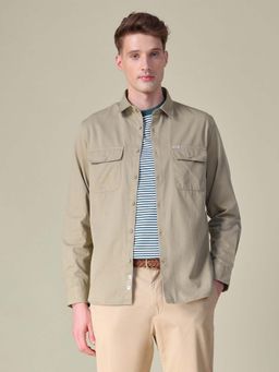 U.S. Polo Assn. Denim Co. - Men Brown Cotton Solid Collar Neck Shirt