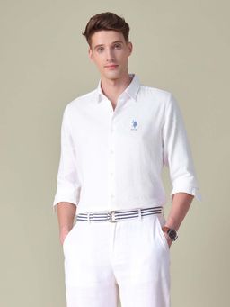 U.S. Polo Assn. Denim Co. - Men White Cotton Solid Collar Neck Shirt