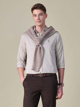 U.S. POLO ASSN. - Men Brown Cotton Self Design Collar Neck Shirt
