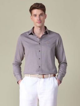 U.S. POLO ASSN. - Men Brown Cotton Self Design Collar Neck Shirt