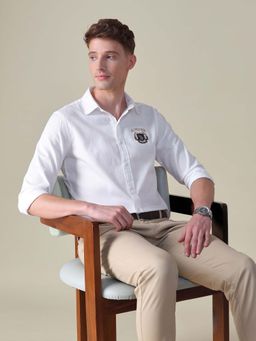 U.S. POLO ASSN. - Men White Cotton Self Design Collar Neck Shirt