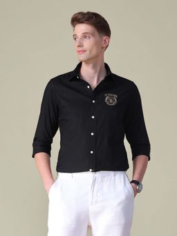 U.S. POLO ASSN. - Men Black Cotton Self Design Collar Neck Shirt
