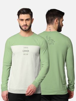 BULLMER - Trendy Front & Back Colorblock Full Sleeve T-shirt For Men Green And White