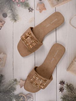 Ronnie Grey - Women Beige Embellished Open Toe Flats