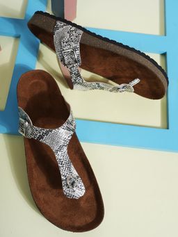MOZAFIA - Python Glitter Silver Arch Support Cork Sandals for Women
