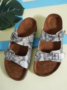 MOZAFIA - Python Glitter Silver Arch Support Cork Sandals for Women