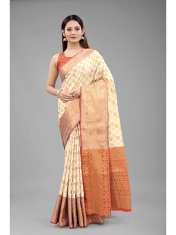 Silk Land - Banarasi Silk Woven Saree with Unstiched Blouse Piece White with Unstitched