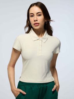 Cava Athleisure - White Techpique Cropped Polo Tshirt