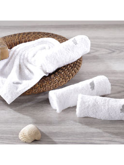 Maspar - Colorart 550GSM Embedded Stripe Solid White Face Towels (Set of 4)