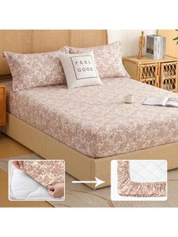 Story@Home - Pink 240TC Microfiber Premium Fitted Bedsheet with Pillow Cover (King)