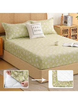 Story@Home - Green 240TC Microfiber Premium Fitted Bedsheet with Pillow Cover (King)