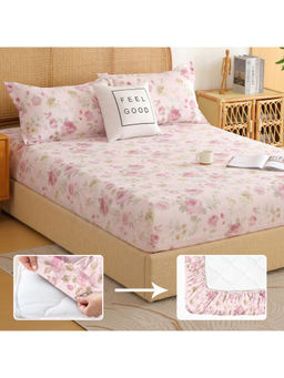 Story@Home - Pink 240TC Microfiber Premium Fitted Bedsheet with Pillow Cover (King)