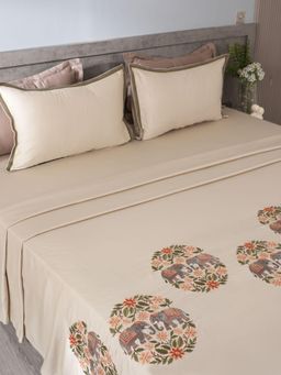 House of Owlet - Beige Soft Pearl 300Tc Cotton Flat Bedsheet with 2 Pillow Covers (Super King)