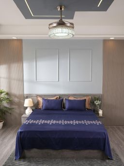 House of Owlet - Royal Navy Blue 300Tc Cotton Flat Bedsheet with 2 Pillow Covers (Super King)
