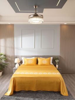 House of Owlet - Sunlit Yellow 300Tc Cotton Flat Bedsheet with 2 Pillow Covers (Super King)
