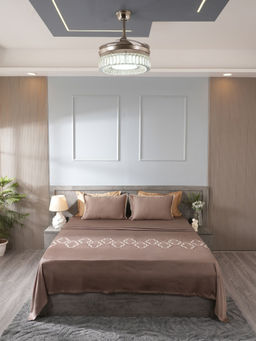 House of Owlet - Cocoa Brown 300Tc Cotton Flat Embroidered Bedsheet with 2 Pillow Covers (Super King)