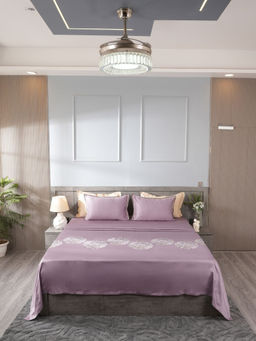 House of Owlet - Smoky Purple 300Tc Cotton Flat Embroidered Bedsheet with 2 Pillow Covers (Super King)