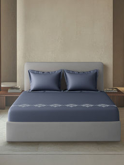 SANSAAR A D'DECOR BRAND LIVE CONSCIOUSLY - Baywood Slate Blue Bedsheet with 2 Pillowcovers (King)
