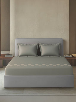 SANSAAR A D'DECOR BRAND LIVE CONSCIOUSLY - Blossom Moss Grey Bedsheet with 2 Pillowcovers (King)