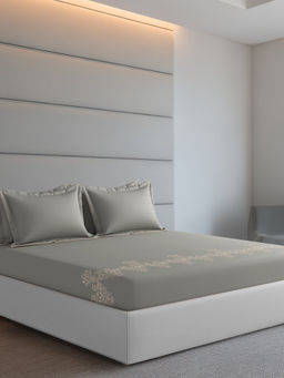 SANSAAR A D'DECOR BRAND LIVE CONSCIOUSLY - Citadel Storm Grey Bedsheet with 2 Pillowcovers (King)