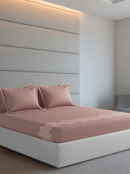 SANSAAR A D'DECOR BRAND LIVE CONSCIOUSLY - Swirl Copp Brown Bedsheet with 2 Pillowcovers (King)