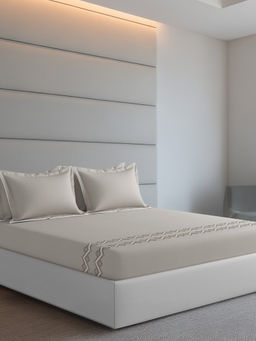 SANSAAR A D'DECOR BRAND LIVE CONSCIOUSLY - Camon Moonbeam Grey Bedsheet with 2 Pillowcovers (King)