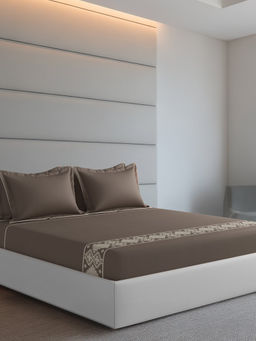 SANSAAR A D'DECOR BRAND LIVE CONSCIOUSLY - Ezra Pinecone Brown Bedsheet with Pillow Covers (King)