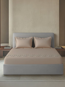 SANSAAR A D'DECOR BRAND LIVE CONSCIOUSLY - Glasgow Beige Bedsheet with Pillow Covers (King)